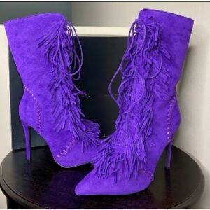 Vibrant Purple Fringe Heeled Boots